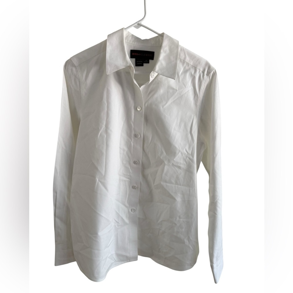 Nina Mclemore Classic White Button Down Shirt Size 12 100% Cotton Minimalist 12